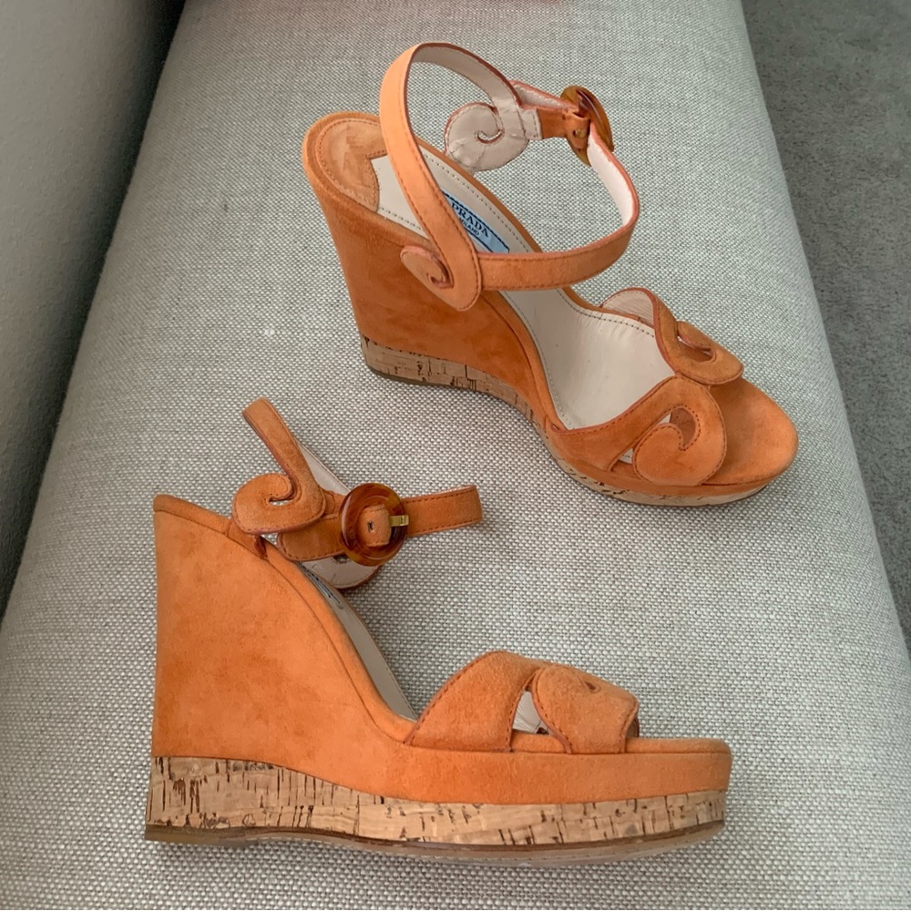 PRADA Suede and Cork Wedge NWOB Size 38.5